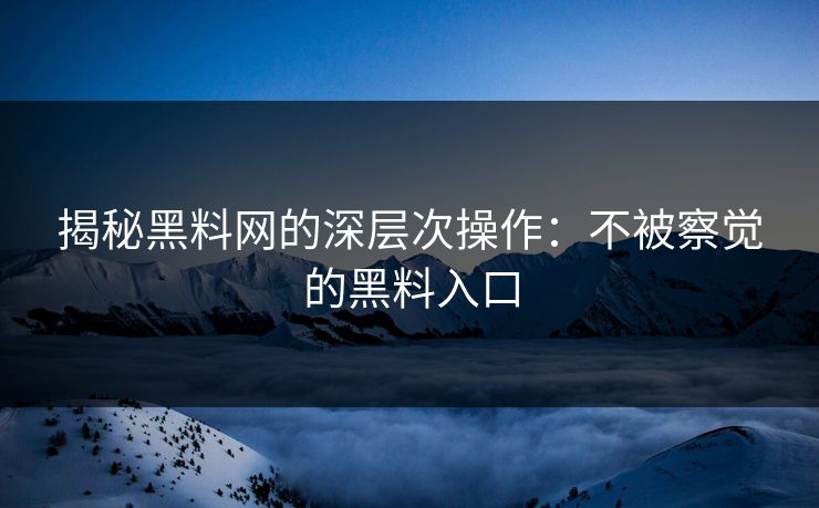 揭秘黑料网的深层次操作：不被察觉的黑料入口