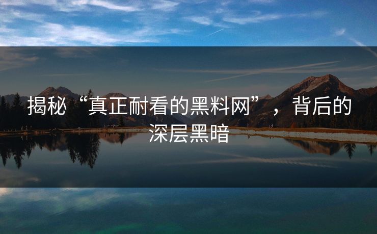 揭秘“真正耐看的黑料网”，背后的深层黑暗